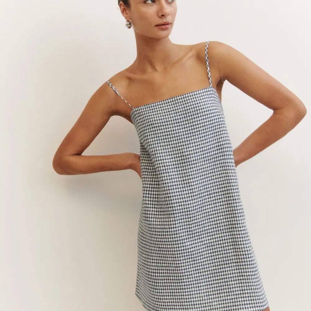 Reformation Aubree Black and White Gingham Dress, XS